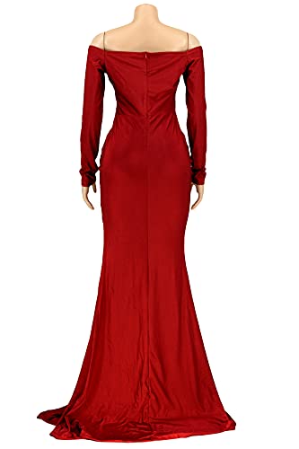 Vakkest ZYPUS_AL143-RED-XL Formal Long Sleeve Evening Dress Long Prom Gown Front Split Full Length Wedding Party Maxi Dress thumb #3