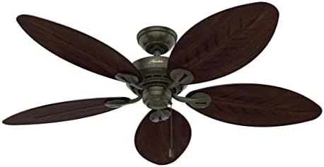Hunter 54 inch Outdoor or Indoor Ceiling Fan No Light - Ceiling Fan without Light, For Patio, Porch, Garage, or Living Room, Standard Mount, 5 Blades, Pull Chain - Bayview 50473, Provencal Gold