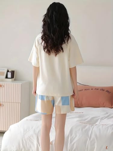 Image of Louis Luxe Cotton Blend Womens Korean Night Dress || Short Pyjama Set || Korean Nightsuit || Women Nightwear ||Round Neck Short Sleeve Nightsuit || Loungewear || Everyday Nightdress