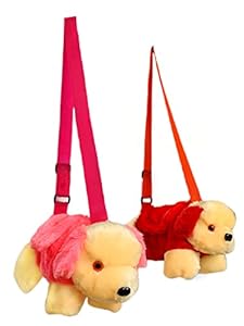 Soft Toy Animal Combo Pack Dog Handbag| Sling Bag| Cross Body Pouch with Cross Body Adjustable Straps for Kids, Baby Boy, School Bag, Picnic Travel Bag Pouch Kids Bags for Girls Stylish Bagpacks (Pink+Red)