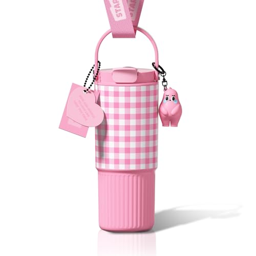 SDGA+ 24 OZ Insulated Tumbler for Women with Flip Straw and Handle, Spill Proof Stainless Steel Water Bottle, Resuable Leak Proof Cup, Portable Travel Coffee Mug, Pink