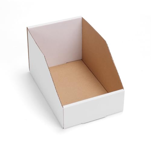 Image of EXYGLO Cardboard Storage Bins 35 Pack, 9.4x4x4.5 Inch Cardboard Boxes, Corrugated Organizer Bins for Pantry, Shelves, Garage, Office, Shop, White