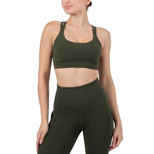 Image of YITTY Active Women's Ultraluxe Strappy Medium Impact Bra, Athleisure, 4-Way-Stretch