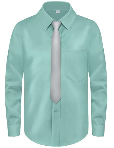 Image of Boys Long Sleeve Button-Down Dress Shirts with Tie: 2 Fabrics (Stretch /Standard) & 2 Fits (Regular /Husky)