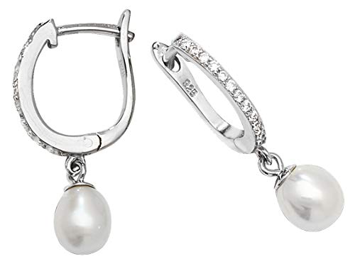 Boucles d'oreilles argent 925 perle d'eau douce zirconium femme WJS22927
