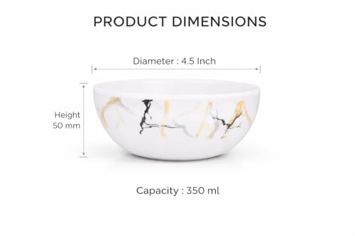 Image of Ariya 4.5 Inch Melamine Soup Bowls Set of 6 (350 ml) | White /Gold /Black | Serving Bowls for Soup, Salad, Noodles, Pasta, Oatmeal | Durable & Stylish Dinnerware for Daily & Special Use