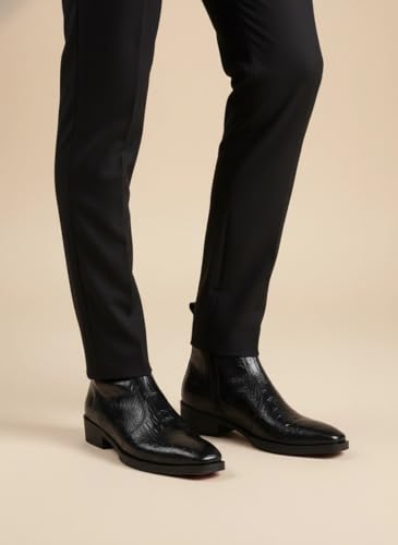Image of Big Fox Men's Croc-Texture Cuban Boots | Premium Ankle-Length Fashion Boots | Stylish, Durable & Comfortable