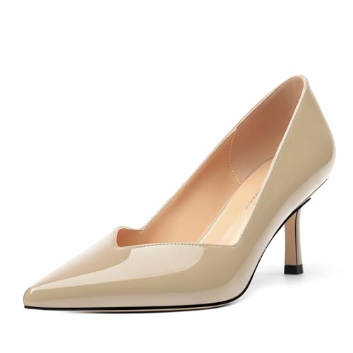 Image of Women Pointed Closed Toe 2.5 Inch Kitten Heel Slip On Pumps | Elegant Comfort Formal Dress Footwear, Versatile Ladies Shoes For Office Wedding Party Evening Daily Occasions