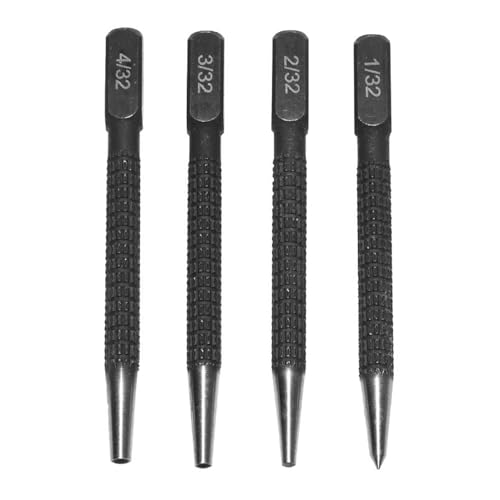 4pcs Nail Punch Center Punch Automatic Center Punch Portable Positioning Punch Set Carbon Steel Nail Punch Metal Breaker Center Punch for Drilling and Marking(1/32 2/32'' 3/32 4/32'',Black)