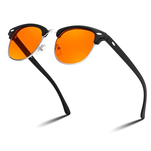 Image of FEISEDY Orange Blue Light Blocking Glasses for Woman Men Amber Lenses Computer Gaming Glasses for Better Sleep