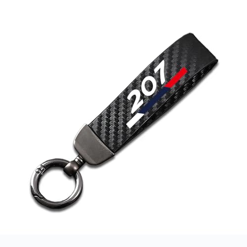 Générique Porte-CléS De Voiture pour Peugeot 207, Fibre De Carbone Cuir Anneau en D Pivotant À 360° Auto Porte-clés,Black-12.5CM