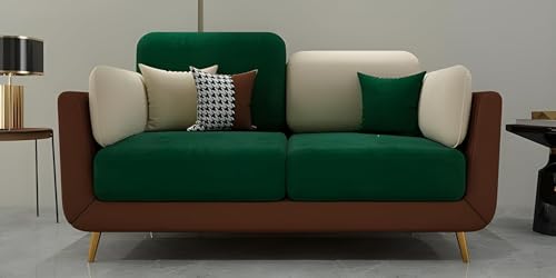 Image of Stylish & Modern Cushioned Couch Relax sectional Sofa in Fabric & Velvet and Heavy Duty Sofa for bedrooms, Living Rooms Guest Rooms Home and Office-(2 Seater Green & Beige).