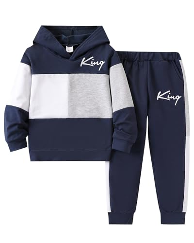 Image of Boys Sweatsuit Long Sleeve Color Block Hoodie Sweatshirt and Jogger Pants 2PC Sets Fall Clothes (Sizes: 4-8)