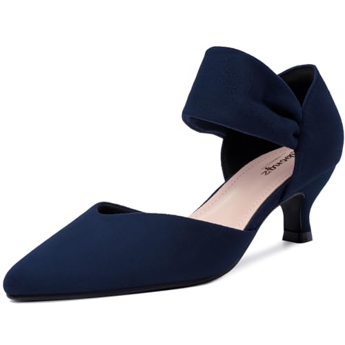 RIBONGZ Navy Kitten Heel Pumps