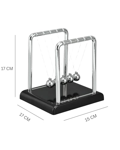 Image of Premsons Newton Cradle Pendulum - Big Metal Perpetual Motion Toy | Swing Balance Collision Balls with Polished Plastic Base & Nylon Strings | Desk Decoration Figurine for Office & Home (Black)