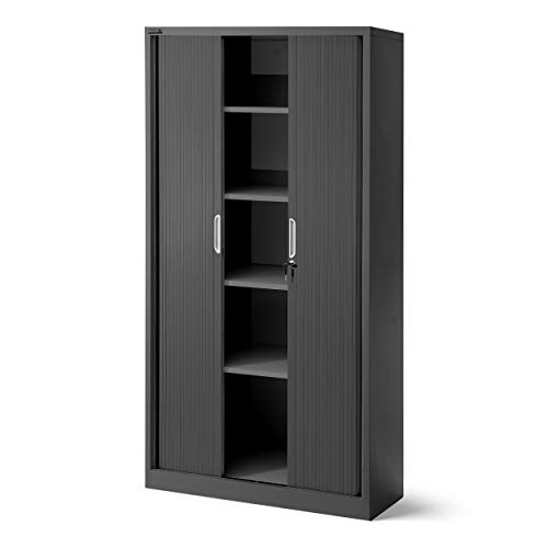 Jan Nowak Rollladenschrank Aktenschrank Büroschrank mit Rolltüren Metall Pulverbeschichtung 4 Einlegeböden 185 cm x 90 cm x 45 cm Anthrazit