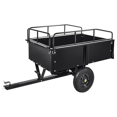 750 LBS Utility Trailer, 15 Cu.Ft Heavy Duty Steel Dump Cart Garden Trailer, with Removable Sides, Hand Pull & Foot Pedal Wagon for ATV, UTV, Lawn Mower, Tractor, Multipurpose Yard Trailer, Black