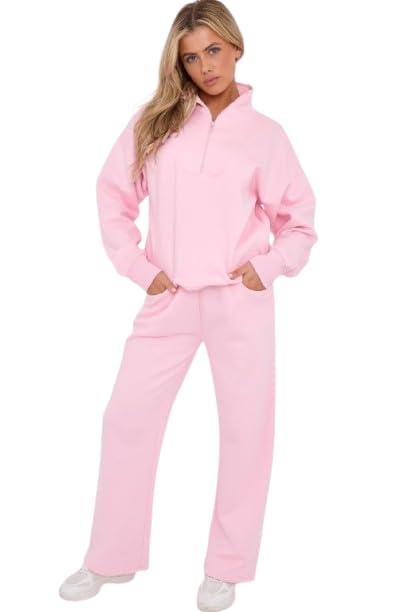 Combinaison rose femme en polaire anti-froid ensemble haut zippé et jogging confort
