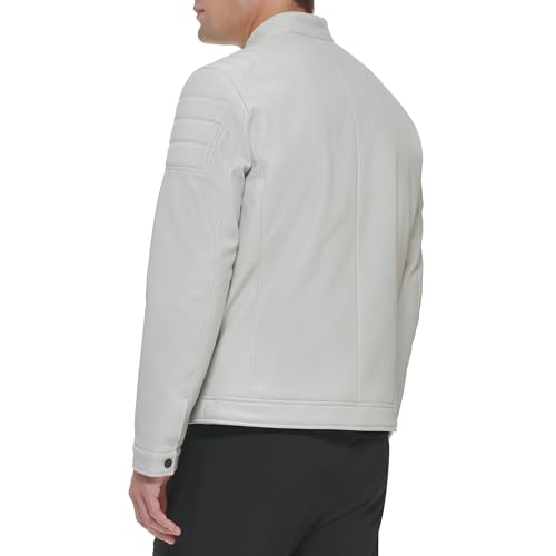Image of DKNY Men's Mixed Media Faux Leather Puffer Motocross Racer Jacket