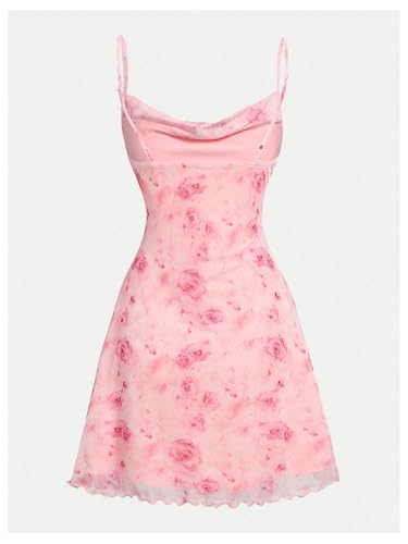 GORGLITTER Girl's Floral Dress Mesh Sleeveless Mini Dresses Cowl Neck Strappy Short Dresses Cute Coquette Summer Dress2