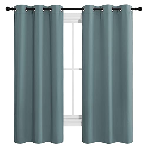 Image of NICETOWN Modern Blackout Curtains Noise Reducing, Thermal Insulated and Privacy Room Darkening Drape Panels for Boy's Guest Room Door Small Short Window (Greyish Blue, 2 Panels, W42 x L68 -Inch)