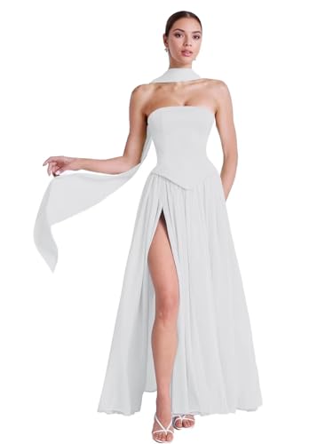 ForElise White Dress with Scarf