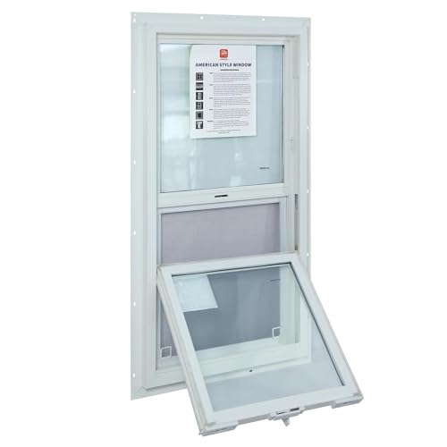 18 x 24 Vinyl Single Hung Window with Tilt Household Windows with Double-Pane Tempered Glass and Screen Windproof Shed Windows for House Mobile Home Basement Playhouse (White)
