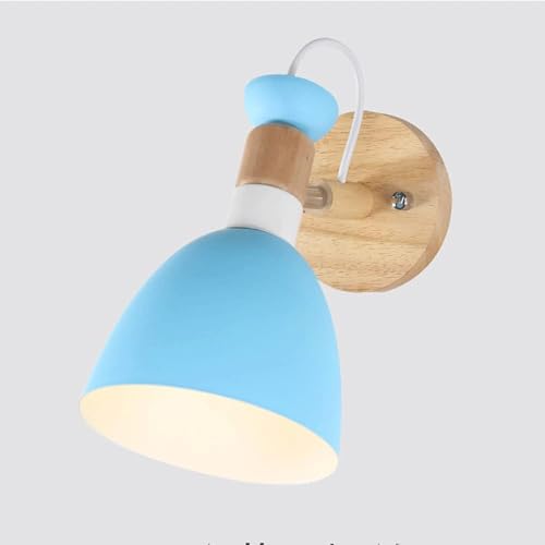 Lámpara de pared ajustable de 360 grados con pantalla de hierro negra y base de madera pura