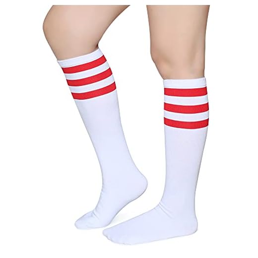 Pareberry Triple Stripes Soft Cotton Knee High Tube Socks for Men and Women (Red/White)
