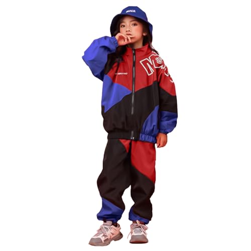 LOLANTA Boys' Girls' Color Block Jacket Track Pants Sets Hip Hop Dance Patchwork Clothes Unisex Streetwear