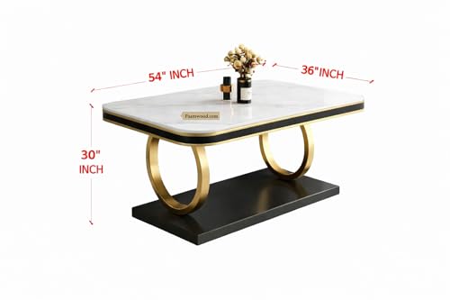Image of Ring Dining Table Set 4 Seater Marble Finish Dining Table Set with Gold Metal Base & Cushioned Chairs - 2yr Warranty - Modern Dining Table for Home & Kitchen (54 x 36 x 30 Inch) (Black)