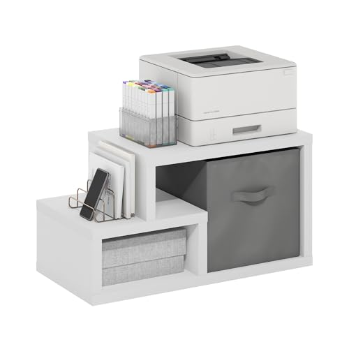 Furinno Viola Multipurpose Shelf, with Storage Bin, White/Light Grey