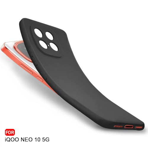 Image of TheGiftKart Sleek Back Cover Case for iQOO Neo 10 5G | Slim Fit Protective Design | Ultra Matte Finish | Camera Protection Bump | Soft Silicon Back Cover Case for iQOO Neo 10 5G (Silicone, Black)