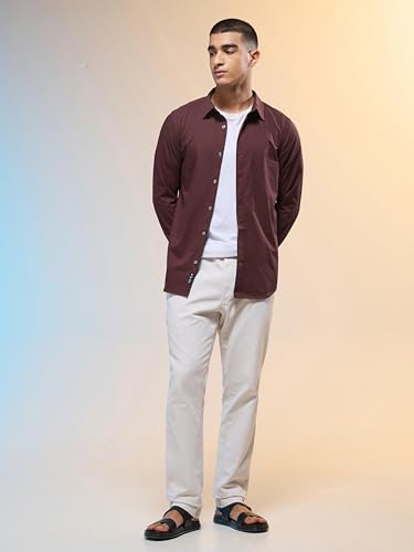 Image of TECHNOSPORT Men's Polyester Slim Fit Solid Casual Shirt with Ts Lytra