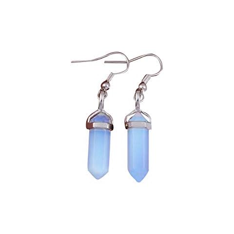 Natural Stone Crystal Dangle Earrings, Hexagonal Pointed Healing Chakra Gemstone Earrings for Women Girls blue Cover