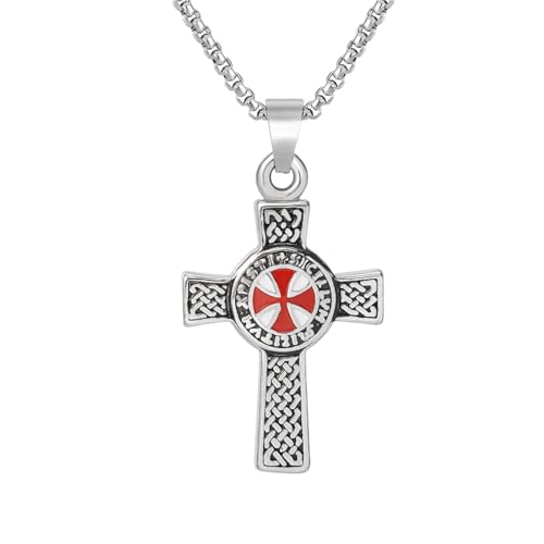 Collier templier homme en croix rouge au design vintage chrétien