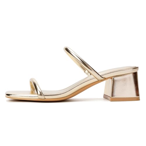 Image of Goderci Women's Chunky Block Low Heeled Sandals | 2 Strap, Square Open Toe, Slip On, Mule Heels