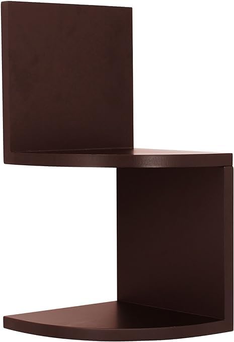 Image of Wall Mount Corner Shelves with Two Tiers for Wall Decoration and Storage Organiser Rack for Living Room, Bedroom, and Office Decor - Made of Wood (Brown)