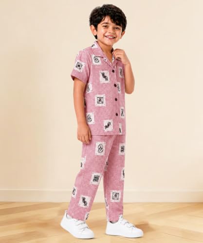 Image of 3BROS Unisex Pure Cotton Short Sleeve Kids Night Dress for Boys & Girls Nightwear /Sleepsuit /Sleepwear /Loungewear Night Suit for Boys and Girls Top and Pyjama Combo Set
