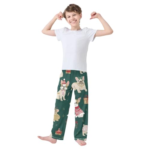 ZZXXB Christmas French Bulldogs Boys Long Pants Soft Trousers Elastic Waist Kids Lounge Bottoms with Pockets S-XL3