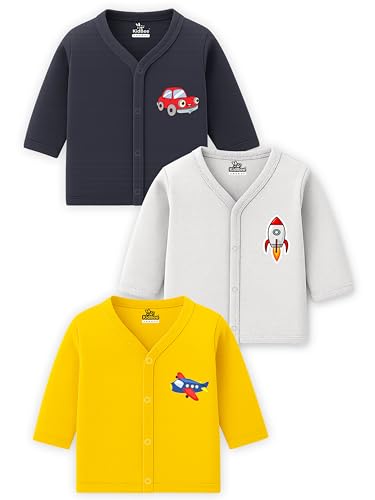 Image of Kidbee Baby Front-Open Cotton Jabla /Top, Full Sleeve, Unisex, Months, Pack of 3