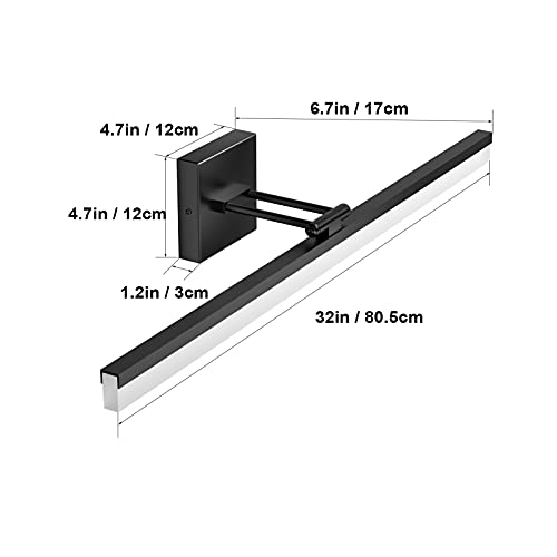 Image of Ralbay 32 inch Matte Black Bathroom Vanity Light - 18W Adjustable Modern LED Lighting Fixture for Bathroom (6000K Cool White Light)