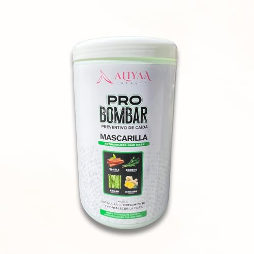 ALIYAA BEAUTY PRO Bombar Mascarilla Preventiva de Caida - Mascarilla Fortaleza Anticaída Para Cabellos Débiles o con Problemas de Caída con Romero, Canela y Jengibre y Bambú (1kg)