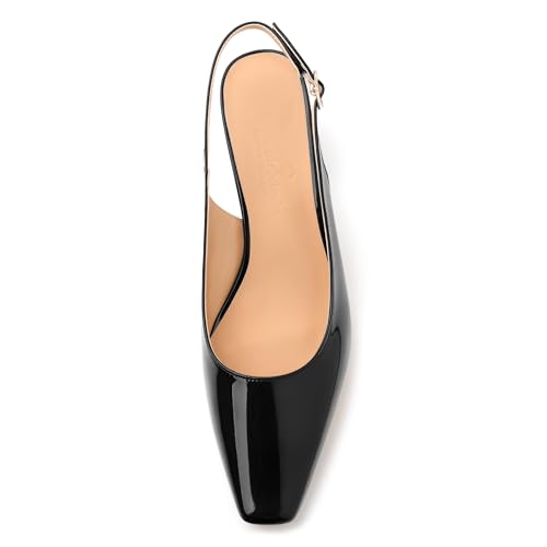 Womens Slingbacks, Small Square Toe Mid Block Heel Slingback Pumps for Women, Leather Insole Pumps Shoes Buckle Closure 2"3