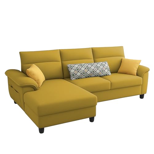 Image of Casaliving Seams LHS 4 Seater L Shape Sofa for Living Room (Yellow Fabric) Premium Fabric Sofa