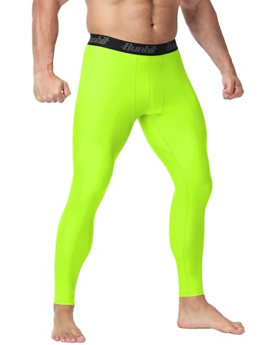 Runhit Jiu Jitsu Rash Guard Men BJJ Compression Pants MMA No Gi Grappling Spats Leggings Wrestling Martial Arts Tights Base Layer Neon Green XL