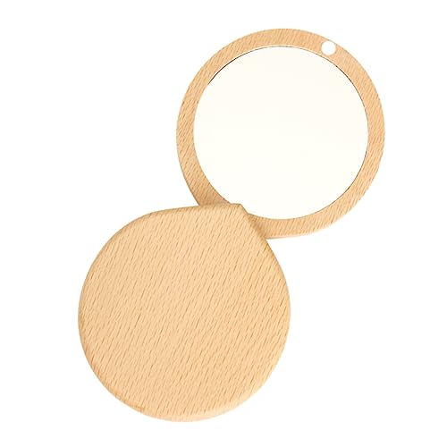 Beatifufu 1pc Pocket Mirror for Designer Compact Mirror Handheld Mirrors Wood Mini Mirror Double Sided Travel Mirror Travel Vanity Mirror Makeup Mirror Wooden Bag Women's Make up