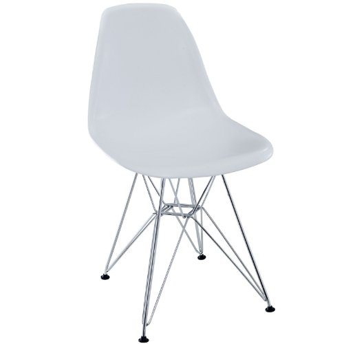Modway Paris Mid-Century Modern Molded Plastic Dining Chair With Steel Metal Base In White, One #TOP3