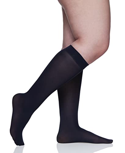 Berkshire womens 3 Pairs Opaque Trouser Pantyhose With Sandalfoot Toe Queen Size Knee High, Navy, 10-12 Plus