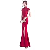 MOOCO MORNING Red Traditional Chinese Wedding Gown Cheongsam Long Qipao Bride Traditions Classic Women Dress Oriental Dresses